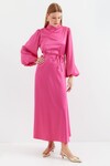 Merterium 2510 Saten Tesettür Abiye Elbise - Fuşya