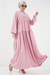 Merterium 2527 Kadın Uzun Tesettür Elbise - Pudra