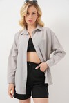 3900 Oversize Uzun Basic Gömlek - A.Gri