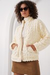 Merterium 55444 Fermuarlı Peluş Ceket - Ekru