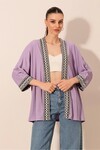 5866 Nakışlı Örme Kimono - Lila
