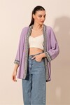 5866 Nakışlı Örme Kimono - Lila