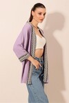 5866 Nakışlı Örme Kimono - Lila