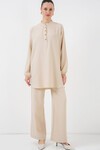 Merterium 6678 Keten Tunik Pantolon İkili Takım - Bej