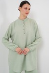 Merterium 6678 Keten Tunik Pantolon İkili Takım - E.Yeşil