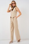 Merterium 6709 Kadın Yelek Pantolon İkili Takım - Bej