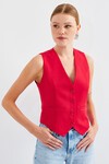Merterium 6796 Kısa Dokuma Yelek - Kırmızı