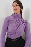Merterium 925 Büzgü Detaylı Sandy Bluz - Lila