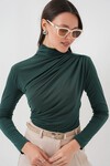 Merterium 925 Büzgü Detaylı Sandy Bluz - Zümrüt Yeşili