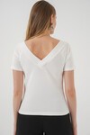 Merterium 928 Kısa Kol V Yaka Bluz - Beyaz