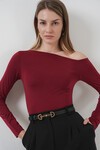 Merterium 937 Kayık Yaka Sandy Bluz - Bordo