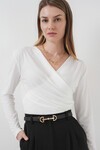 Merterium 939 Anvelop Yaka Sandy Bluz - Beyaz
