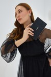 Merterium Armine Kadın Parlak Siyah Abiye Clutch Çanta 010155