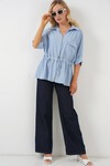 Merterium Fermuarlı Kadın Gömlek 0721 - Mavi