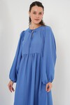 Merterium Kadın Balon Kol Uzun Tesettür Elbise 2464 - İndigo