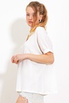 Kadın Beyaz Oversize Polo Yaka Örme Bluz 0486