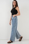 Merterium Kadın Bol Paça Yüksek Bel Palazzo Kot Pantolon 6656 - Mavi