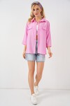 Merterium Kadın Cep Detaylı Kısa Kol Gömlek 20317 - Pembe