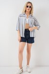 Kadın Çizgili Kısa Kol Gömlek 20344 - Lacivert
