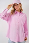 Merterium Kadın Çizgili Oversize Gömlek 20332 - Pembe