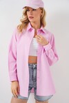 Merterium Kadın Çizgili Oversize Gömlek 20332 - Pembe