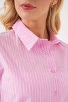 Merterium Kadın Çizgili Oversize Gömlek 20332 - Pembe