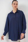 Merterium Kadın Çizgili Uzun Gömlek Tunik 5963 - Lacivert