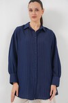 Merterium Kadın Çizgili Uzun Gömlek Tunik 5963 - Lacivert