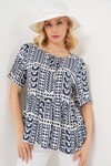 Kadın Desenli Kısa Kol Bluz 969 - İndigo