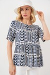 Kadın Desenli Kısa Kol Bluz 969 - İndigo