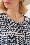 Kadın Desenli Kısa Kol Bluz 969 - İndigo
