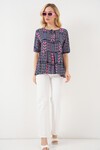 Kadın Desenli Kısa Kol Bluz 969 - Lacivert