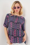 Kadın Desenli Kısa Kol Bluz 969 - Lacivert
