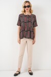 Kadın Desenli Kısa Kol Bluz 969 - Siyah