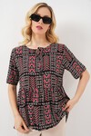 Kadın Desenli Kısa Kol Bluz 969 - Siyah