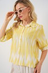Merterium Kadın Desenli Kısa Kol Crop Gömlek 20337 - Sarı