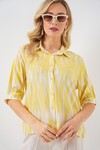 Merterium Kadın Desenli Kısa Kol Crop Gömlek 20337 - Sarı