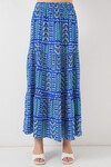 Kadın Desenli Uzun Etek 8053 - Saks