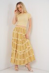 Kadın Desenli Uzun Etek 8053 - Sarı