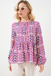 Kadın Desenli Uzun Kol Bluz 970 - Fuşya
