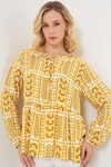 Kadın Desenli Uzun Kol Bluz 970 - Sarı