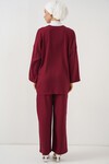 Merterium Kadın Keten Kimono Pantolon İkili Takım 1003 - Bordo