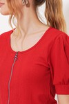 Merterium Kadın Kırmızı Fermuarlı Örme Bluz 4316