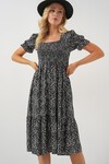 Merterium Kadın Kısa Kol Çiçekli Elbise 2556 - Siyah