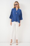 Kadın Kısa Kol Oversize Kimono 5969 - İndigo
