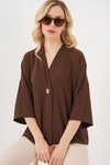 Kadın Kısa Kol Oversize Kimono 5969 - Kahverengi