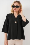 Kadın Kısa Kol Oversize Kimono 5969 - Siyah