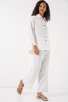 Merterium Kadın Krem Oversize Keten Alt Üst Takım 6622