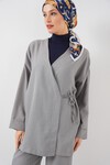 Kadın Kruvaze Yaka Kimono Alt Üst Takım 6743 - Gri