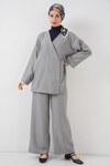 Kadın Kruvaze Yaka Kimono Alt Üst Takım 6743 - Gri